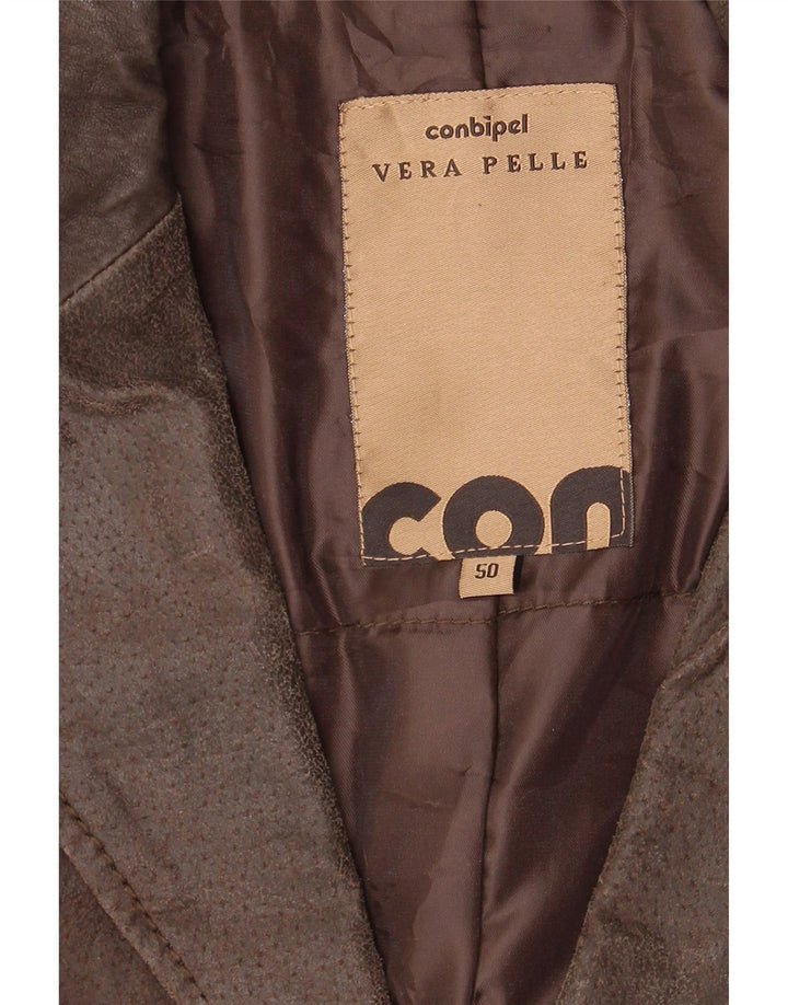 CONBIPEL Mens 3 Button Leather Blazer Jacket IT 50 Large Brown Leather