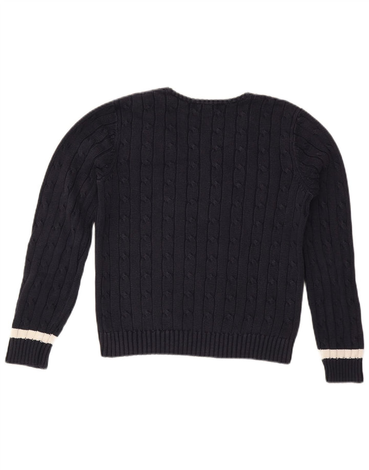 CHAPS Womens Crop V-Neck Jumper Sweater UK 10 Small Navy Blue Cotton