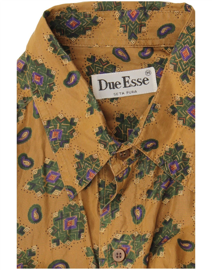 Vintage Mens Short Sleeve Shirt Medium Beige Geometric Silk