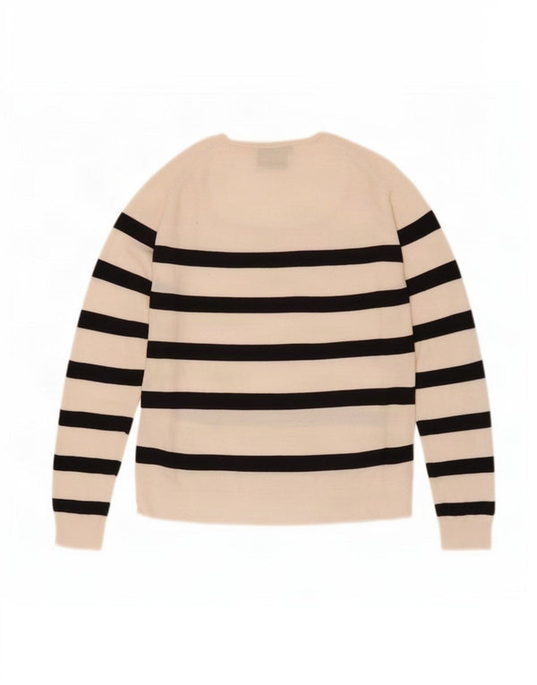 Zara Womens Boat Neck Jumper Sweater UK 16 Large Off White Striped Nautical