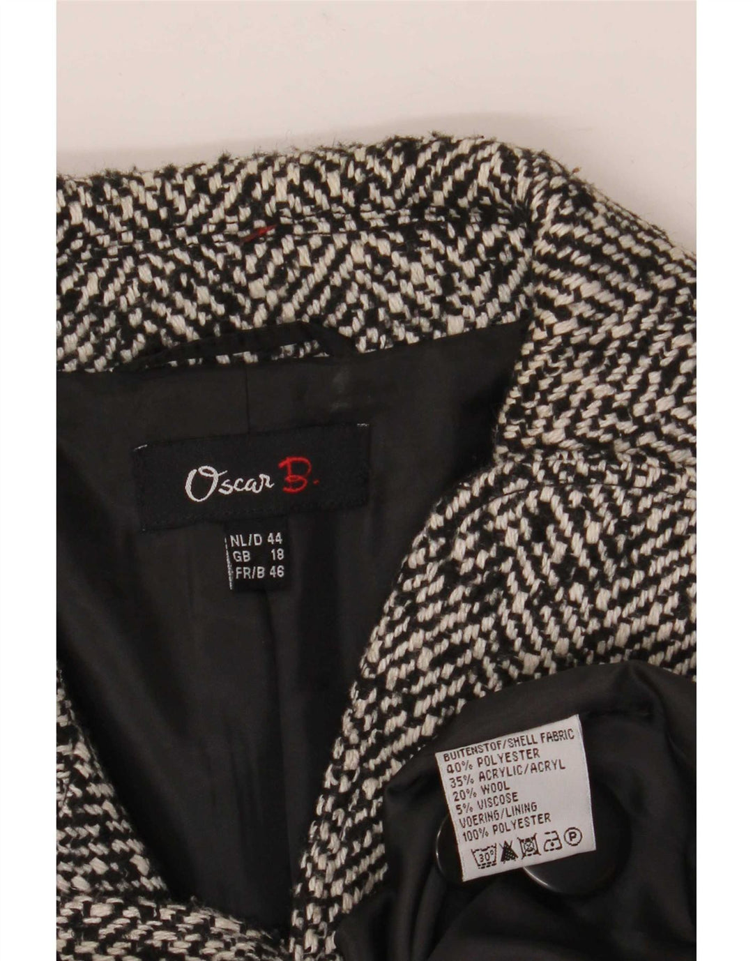 Oscar B Womens 3 Button Blazer Jacket UK 18 XL Black Chevron Polyester