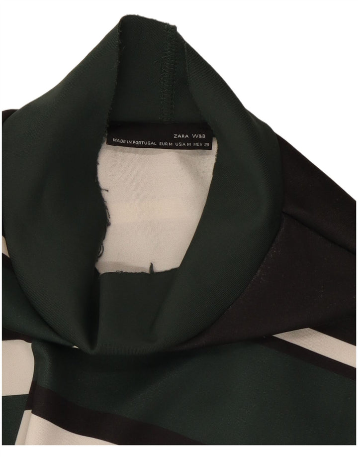 ZARA Womens Crop Top 3/4 Sleeve UK 12 Medium Green Colourblock