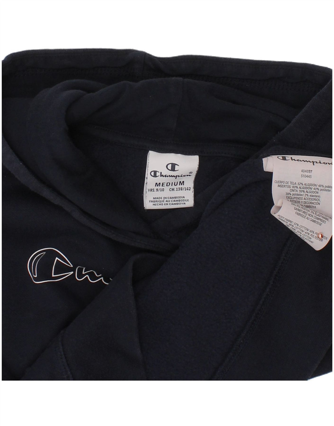 CHAMPION Girls Graphic Hoodie Jumper 9-10 Years Medium  Navy Blue Cotton