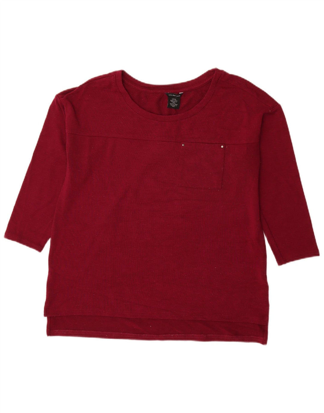 CALVIN KLEIN JEANS Womens Top 3/4 Sleeve UK 10 Small Burgundy Polyester