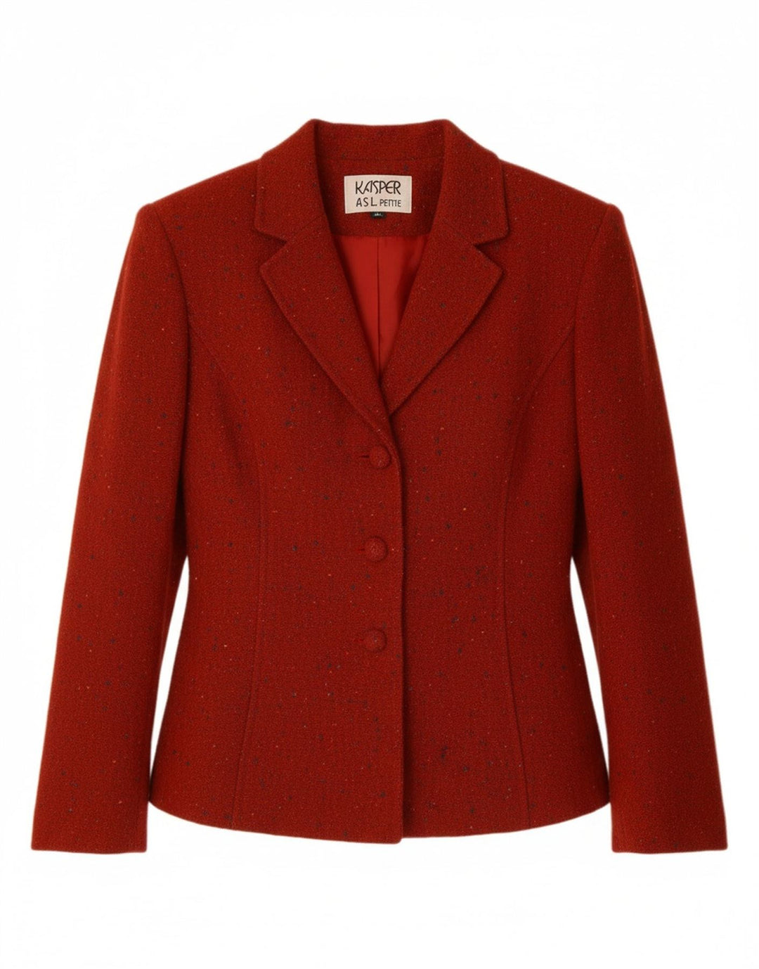 KASPER Womens Petite 3 Button Blazer Jacket US 6 Medium Red Flecked Wool
