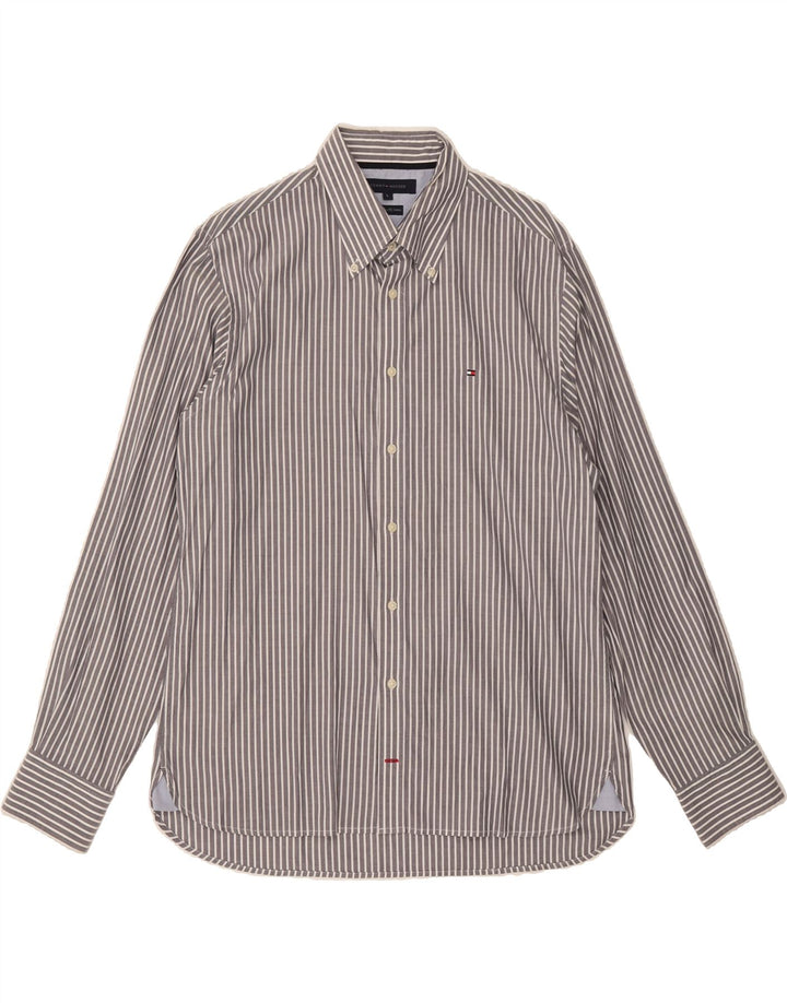 TOMMY HILFIGER Mens Shirt Large Grey Pinstripe Cotton Vintage Tommy Hilfiger and Second-Hand Tommy Hilfiger from Messina Hembry 