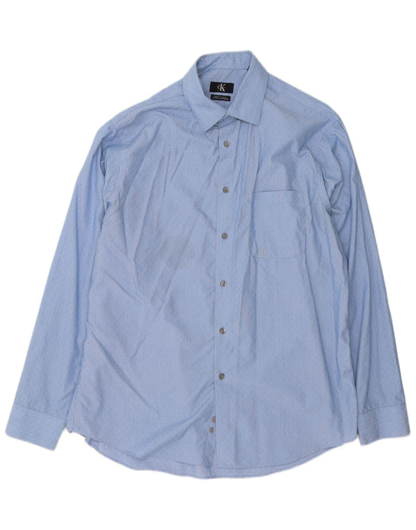 Calvin Klein Mens Regular Fit Shirt Size 16 1/2 Large Blue Pinstripe Cotton