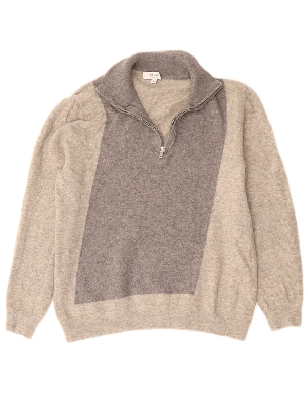Reiss Boys Zip Neck Jumper Sweater 13-14 Years XL Grey Colourblock Wool