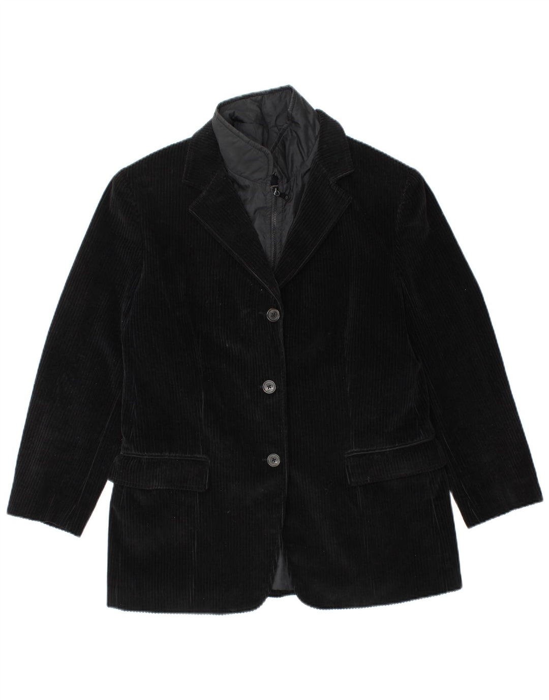 FAY Womens 3 Button Corduroy Blazer Jacket IT 46 Large Black