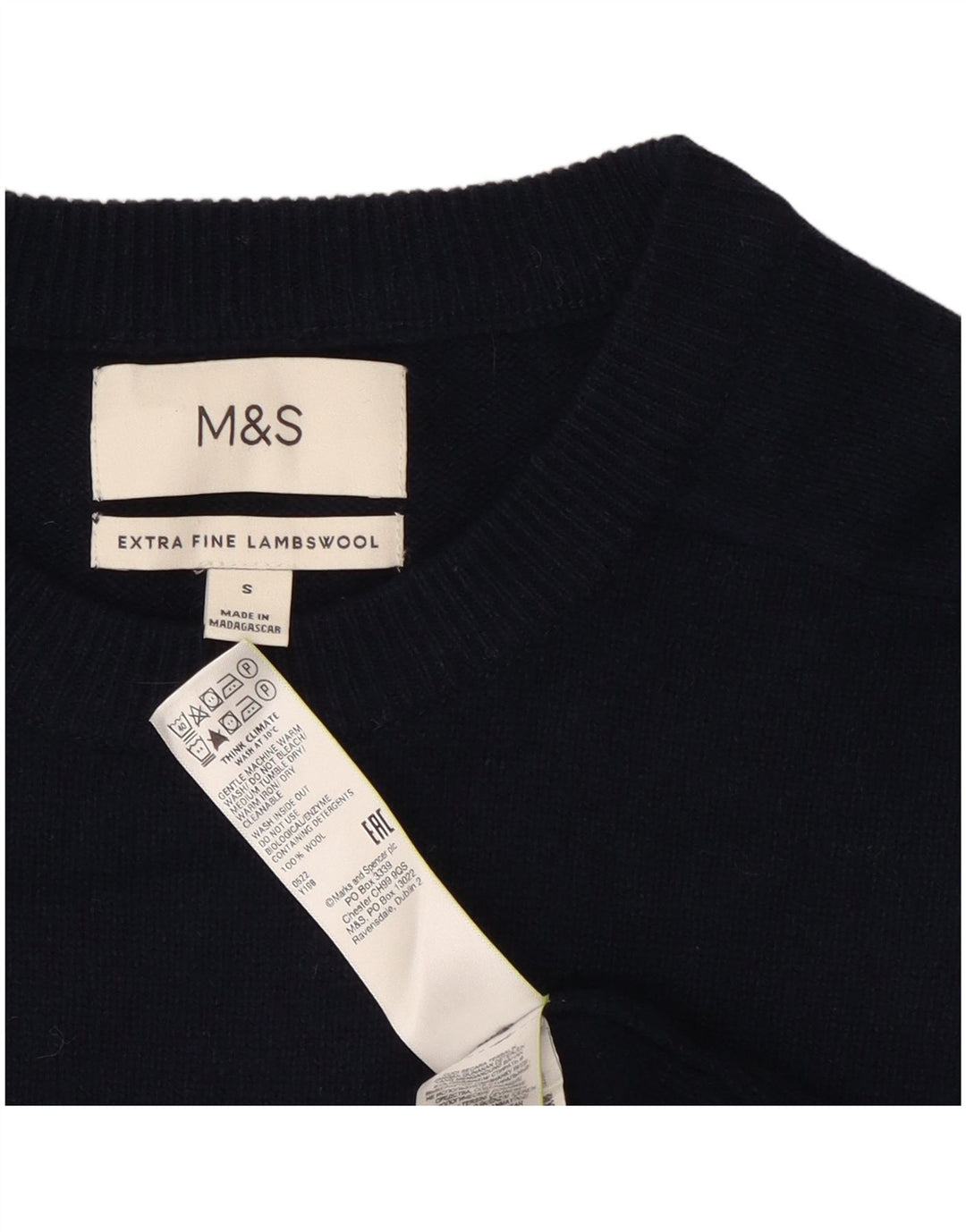 Marks & Spencer Mens Crew Neck Jumper Sweater Small Navy Blue Wool
