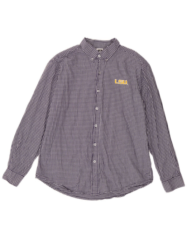 Russell Athletic Mens LSU Tigers Shirt Size 42/44 Large Blue Gingham Cotton
