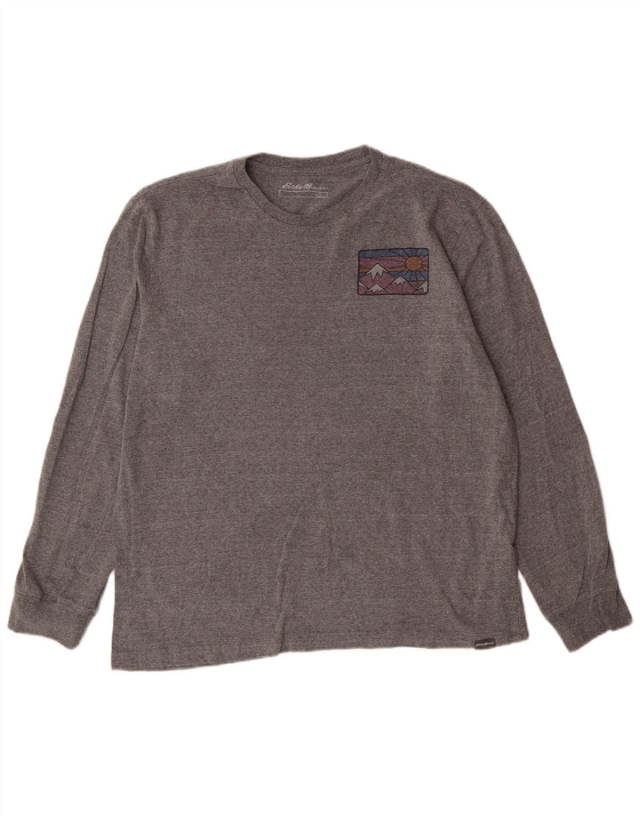EDDIE BAUER Mens Graphic Top Long Sleeve Large Grey Cotton
