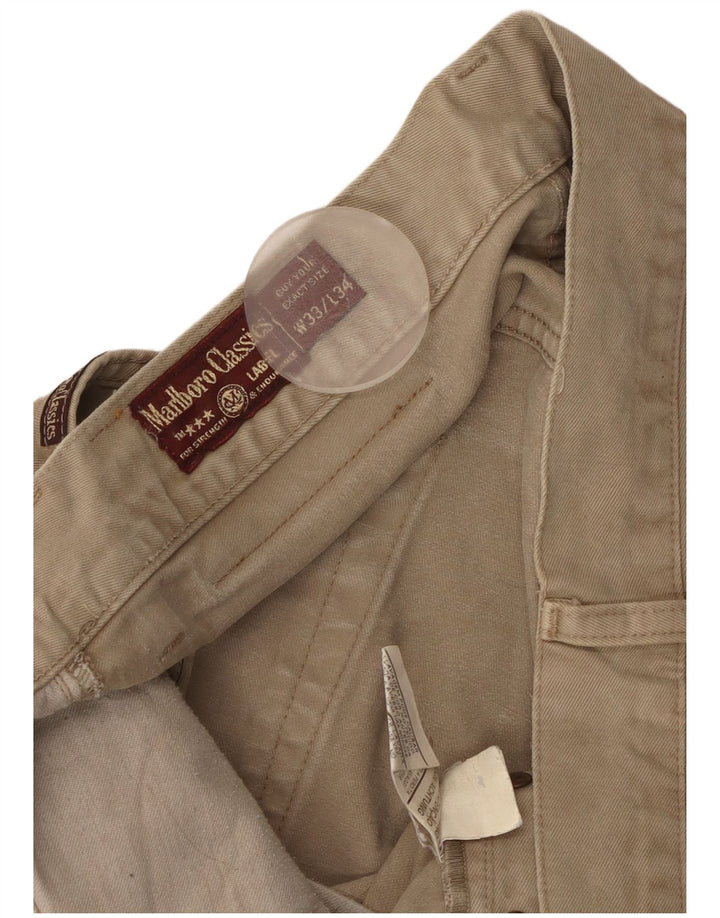 MARLBORO CLASSICS Mens Straight Casual Trousers W33 L28  Beige Cotton