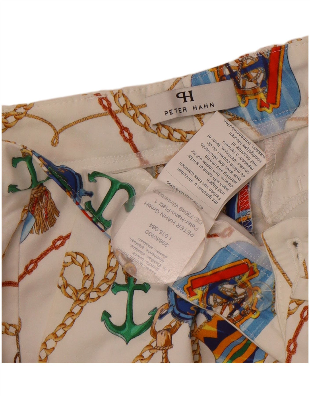 PETER HAHN Womens Abstract Pattern Crop Trousers UK 14 Large W34 L26 White