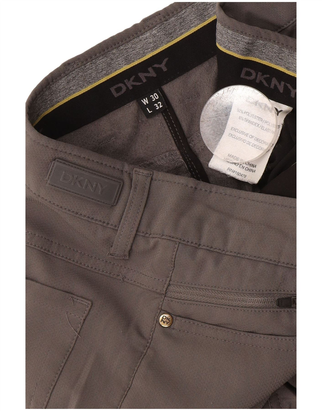 Dkny Mens Straight Casual Trousers W30 L32 Grey Polyester