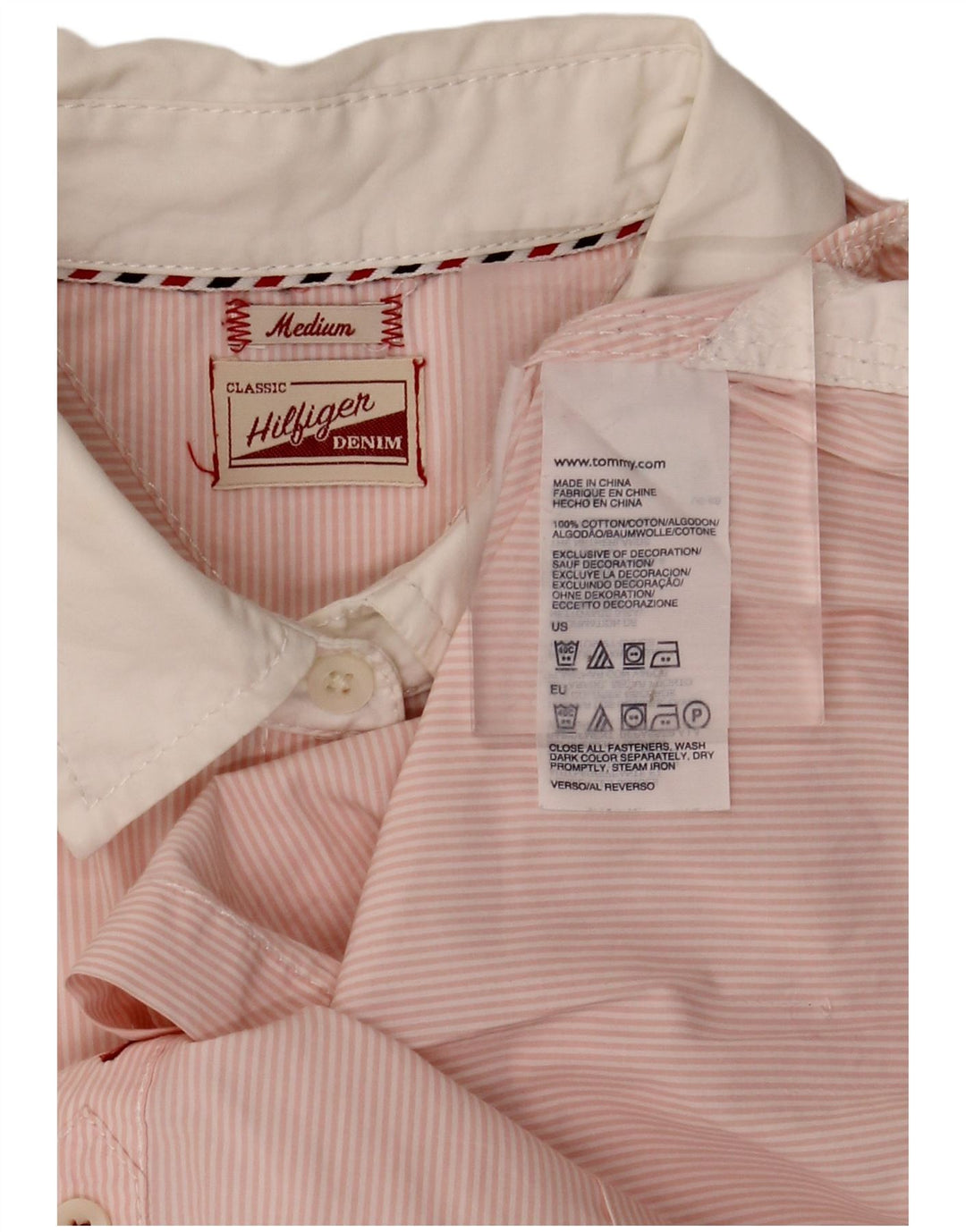 TOMMY HILFIGER Womens Shirt UK 14 Medium Pink Pinstripe Cotton