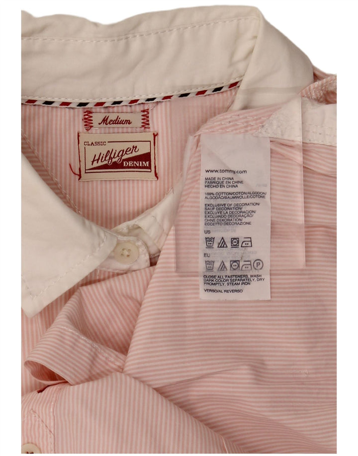TOMMY HILFIGER Womens Shirt UK 14 Medium Pink Pinstripe Cotton