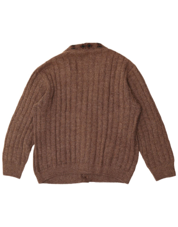 Vintage Mens Cardigan Sweater Large Brown Geometric