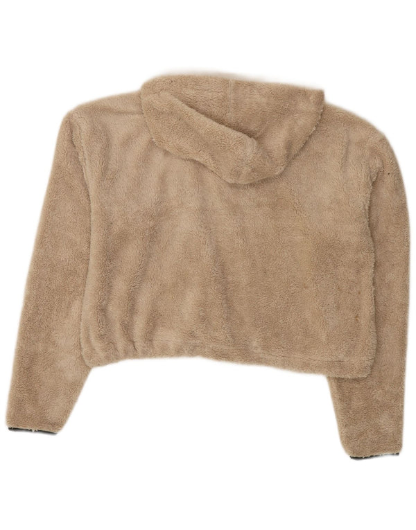 Topshop Womens Oversized Hooded Zip Neck Fleece Jumper UK 8 Small Beige