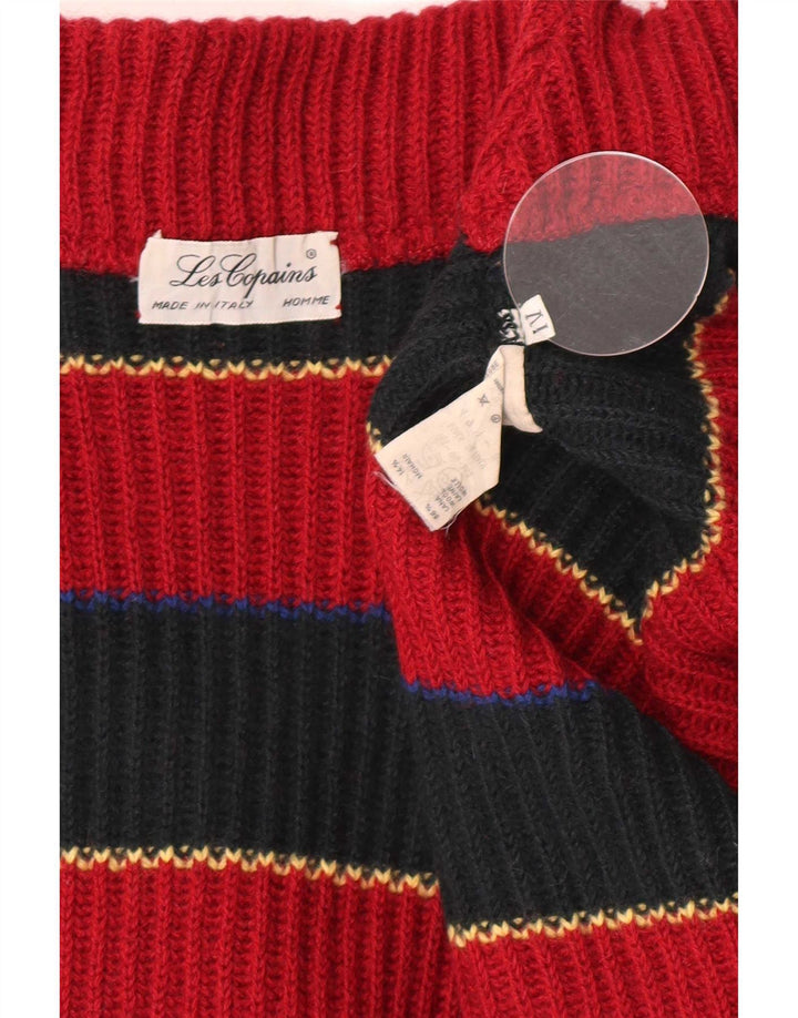 Les Copains Mens Turtle Neck Jumper Sweater Medium Red Striped Wool