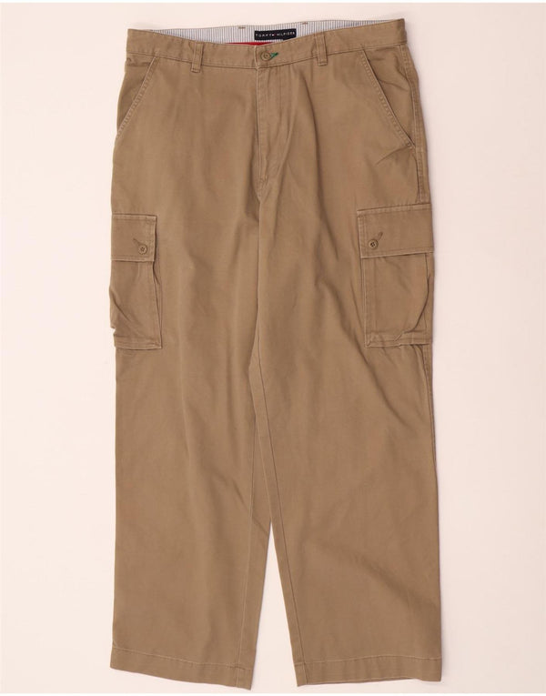 Tommy Hilfiger Mens Straight Cargo Trousers W36 L30 Beige Cotton