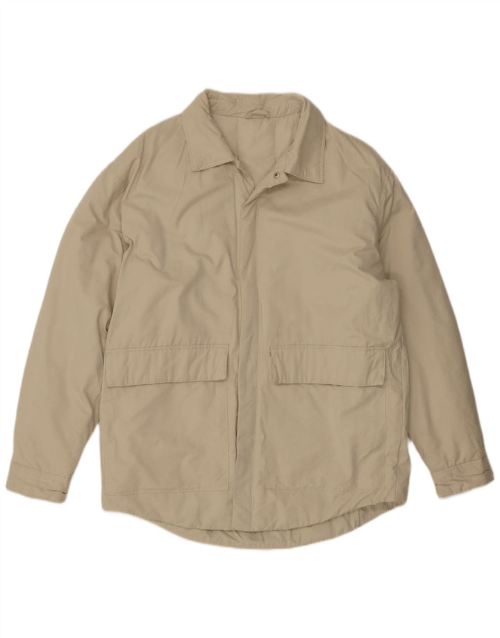 Zara Mens Bomber Jacket UK 40 Large Beige Polyester
