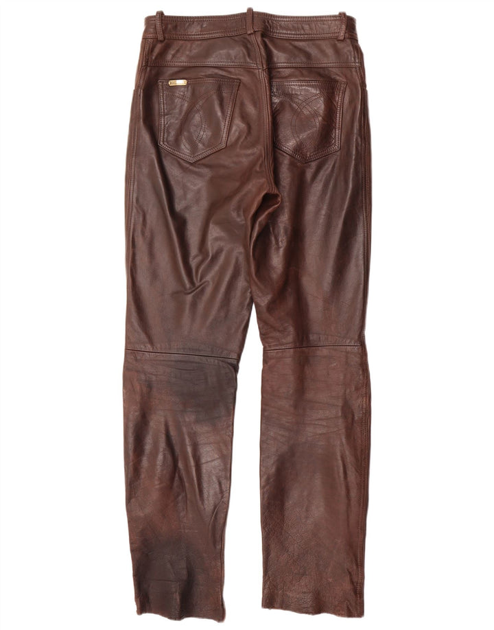 LINUS Mens Straight Leather Trousers W32 L33  Brown Leather