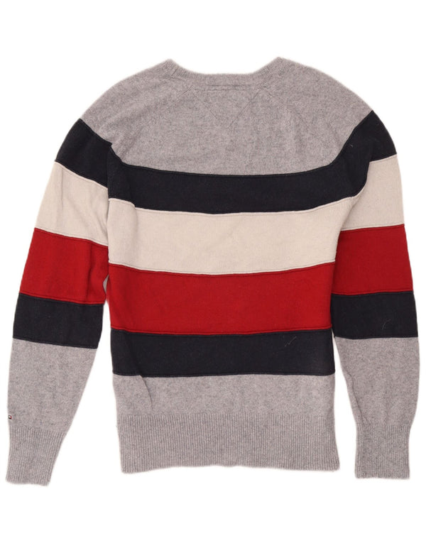 Tommy Hilfiger Mens Boat Neck Jumper Sweater Small Grey Colourblock Cotton