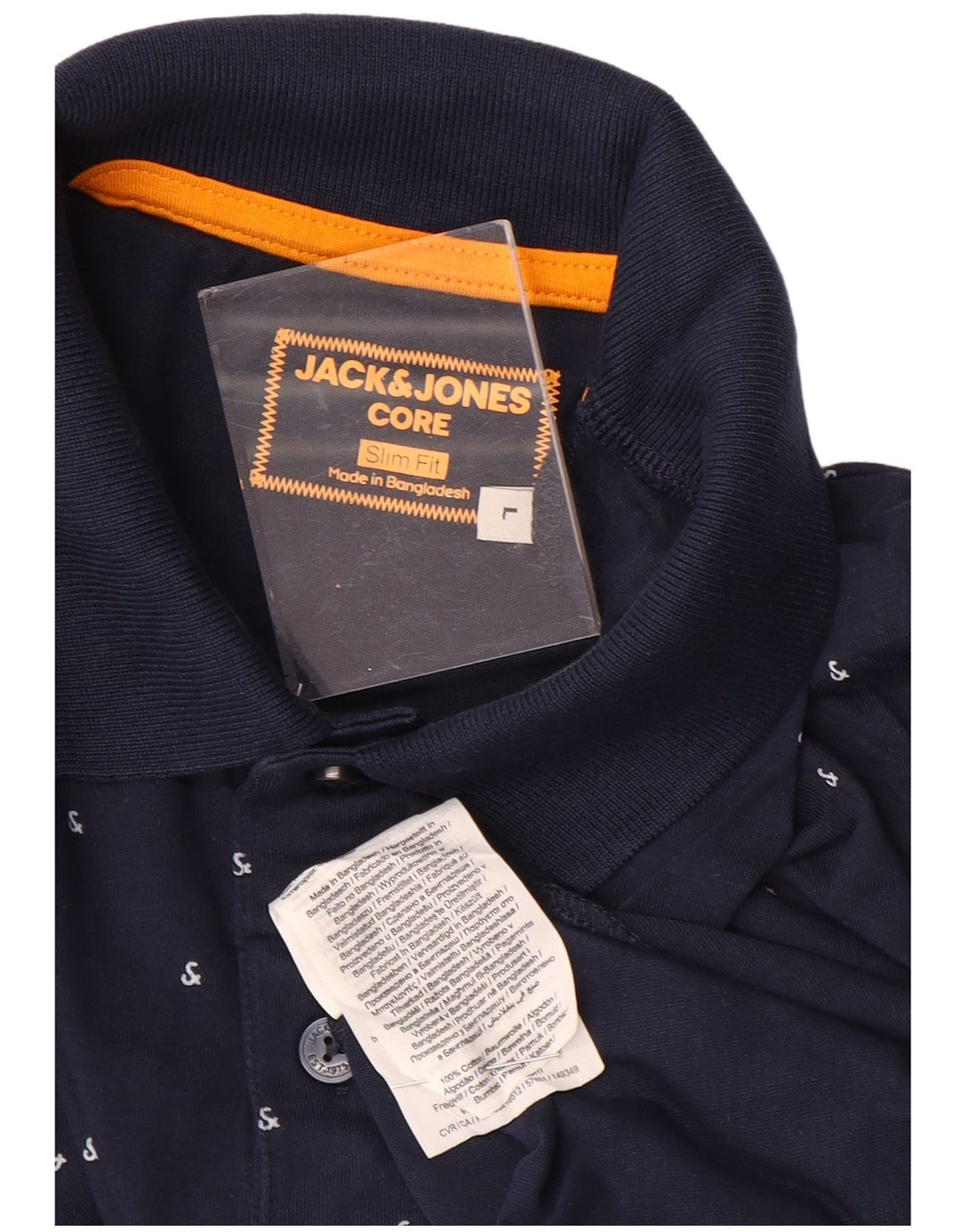 JACK & JONES Mens Slim Fit Polo Shirt Large Navy Blue Spotted Cotton