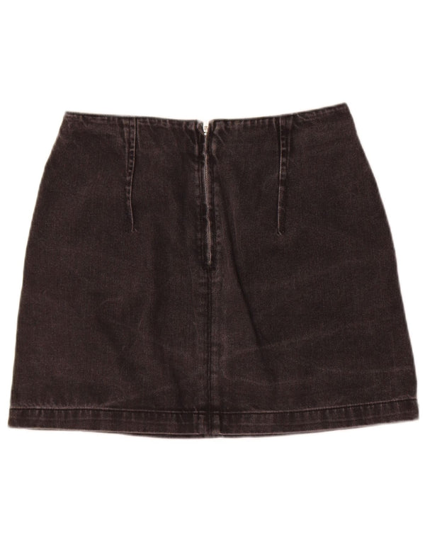 Topshop Womens Denim Skirt UK 10 Small W28  Black Floral Cotton