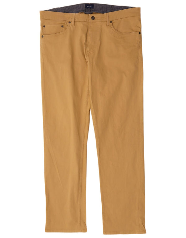 Gant Mens Slim Casual Trousers W38 L31 Brown Cotton