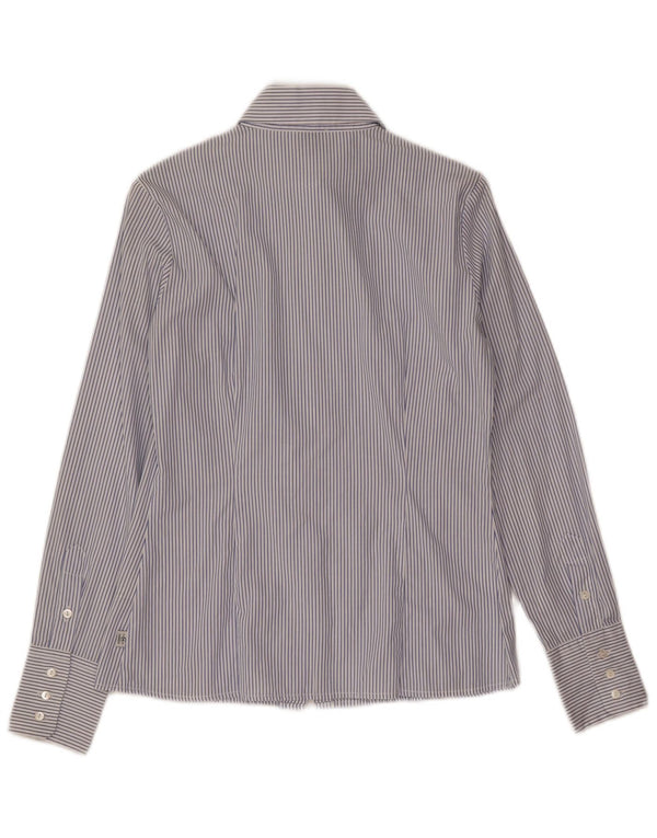 Cerruti 1881 Womens Ruffle Front Shirt UK 10 Small Blue Striped Cotton