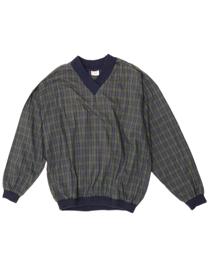 Vintage Mens Pullover Tracksuit Top XL Navy Blue Check Polyester