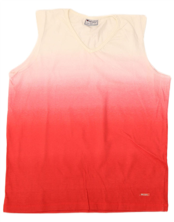 CHAMPION Womens Vest Top UK 12 Medium Red Colourblock Cotton