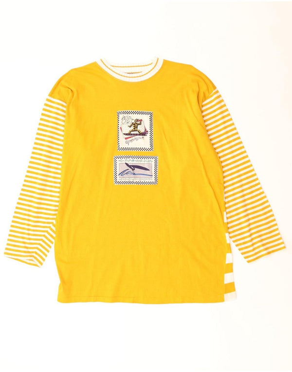 Gymnasium Womens Graphic Top Long Sleeve UK 16 Large Yellow Striped Cotton