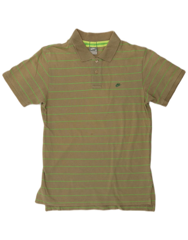 Nike Mens Polo Shirt Medium Khaki Striped Cotton