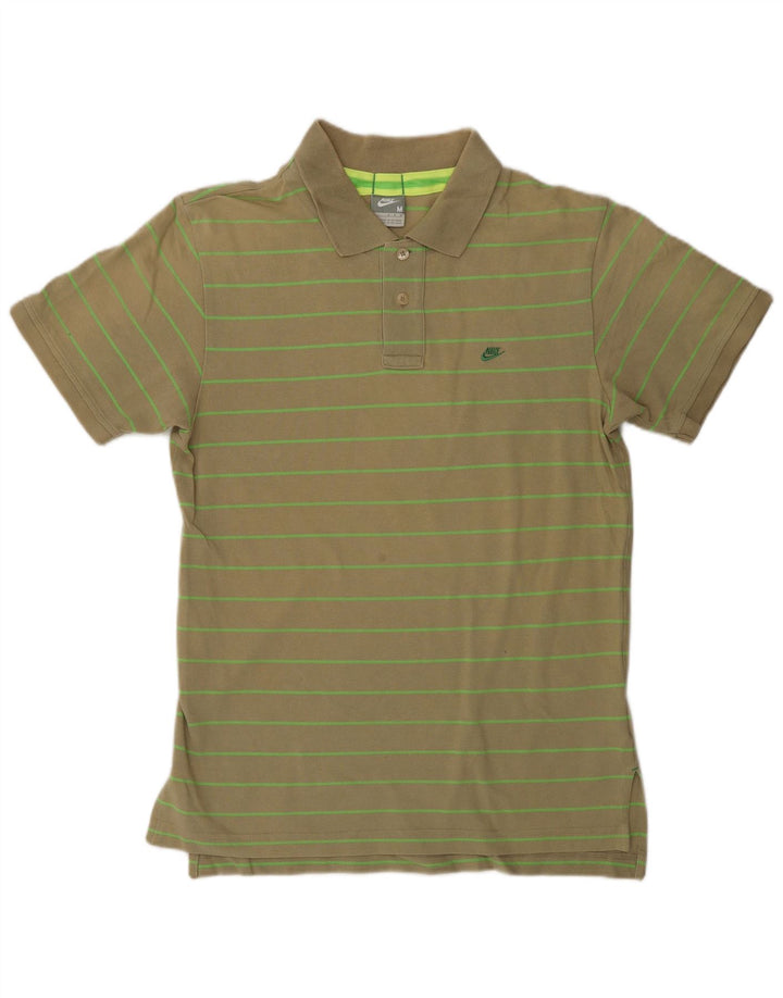 Nike Mens Polo Shirt Medium Khaki Striped Cotton