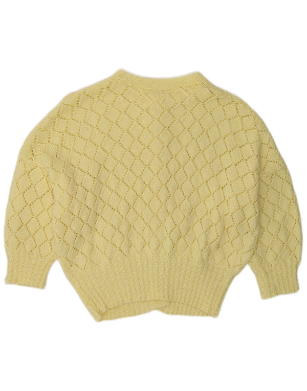 Vintage Womens 3/4 Sleeve Cardigan Sweater UK 16 Large Yellow