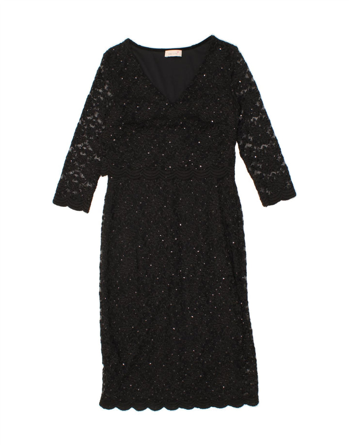 PER UNA Womens 3/4 Sleeve Maxi Dress UK 12 Medium Black Polyester Vintage Per Una and Second-Hand Per Una from Messina Hembry 