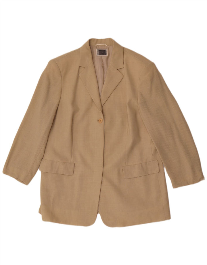 Perte by Krizia Womens 1 Button Blazer Jacket UK 16 Large Beige Viscose