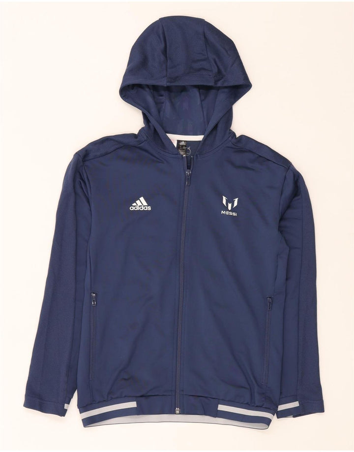 Adidas Boys MESSI Zip Hoodie Sweater 11-12 Years Navy Blue Polyester