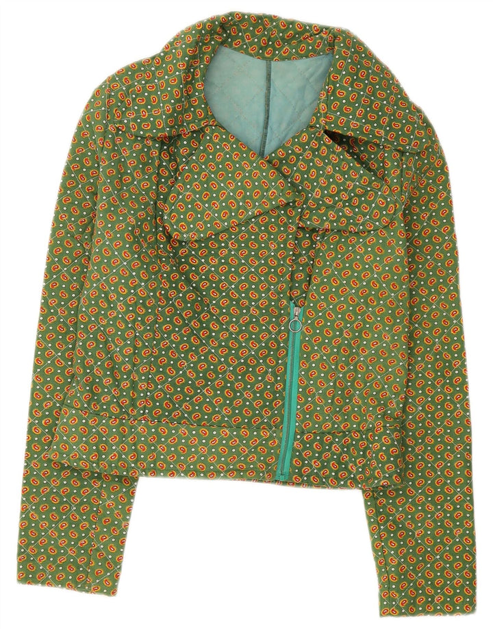 Vintage Womens Bomber Jacket UK 8 Small Green Paisley