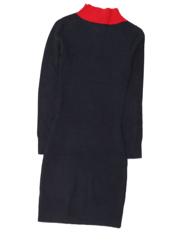 Jack Wills Womens Zip Neck Jumper Dress UK 6 XS Navy Blue Colourblock