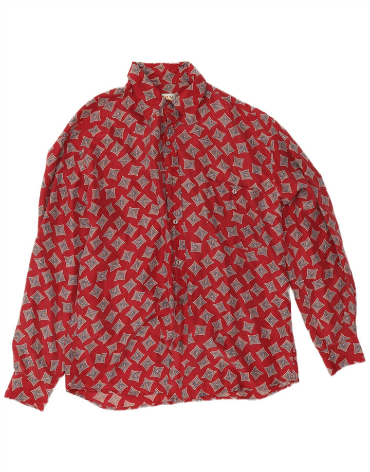 Wampum Mens Shirt Medium Red Geometric Silk