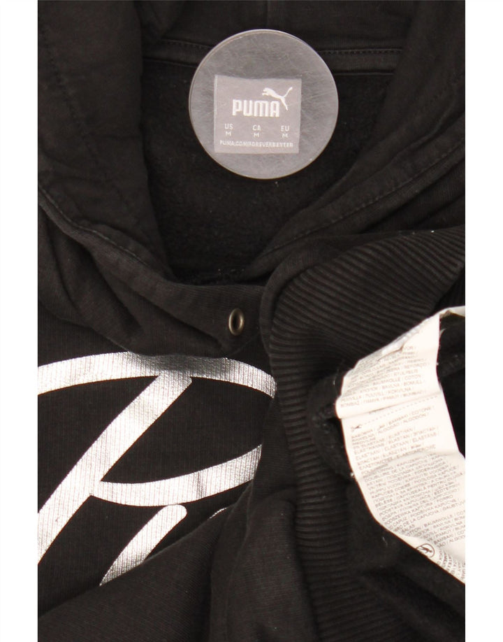 PUMA Womens Graphic Hoodie Jumper UK 14 Medium Black Cotton