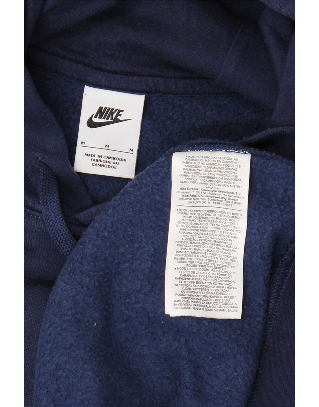 NIKE Mens Hoodie Jumper Medium Navy Blue Cotton
