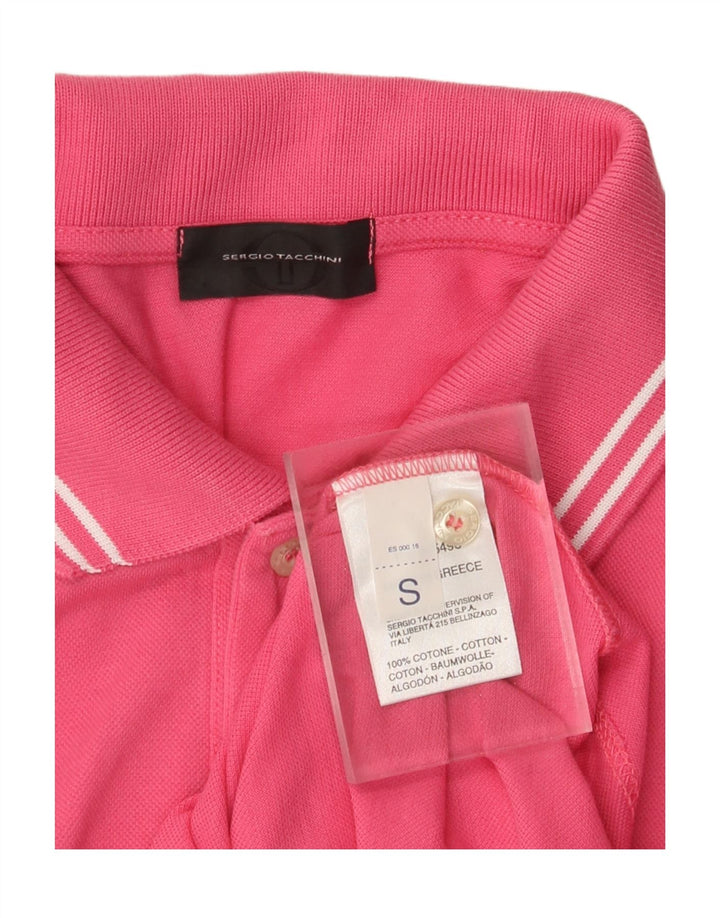 Sergio Tacchini Mens Long Sleeve Polo Shirt Small Pink Cotton