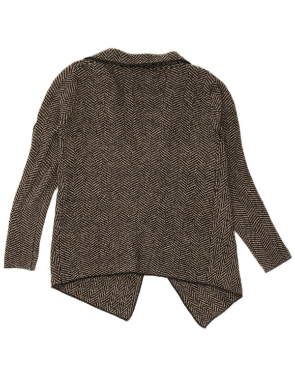 Zara Womens Asymmetric Open Cardigan Sweater UK 10 Small Grey Herringbone