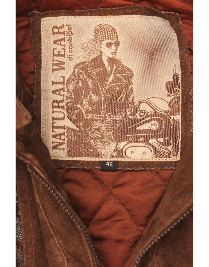 Conbipel Womens Oversized Suede Overcoat IT 46 Large Brown Paisley Leather