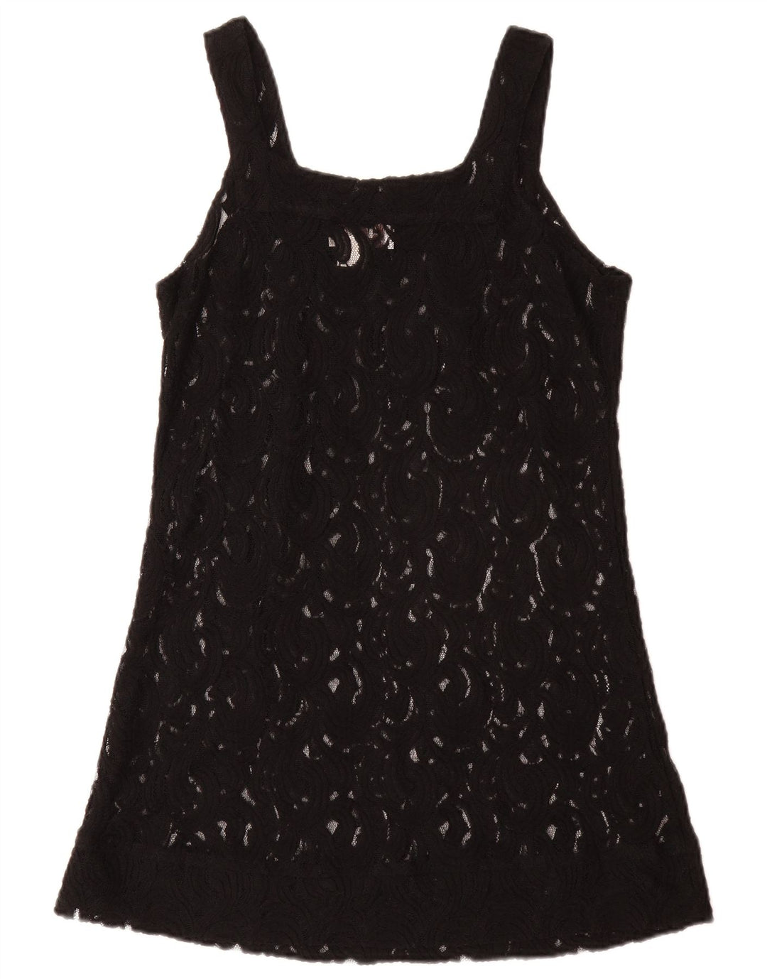 VINTAGE Womens Sleeveless See Through Tunic Top UK 12 Medium Black Floral